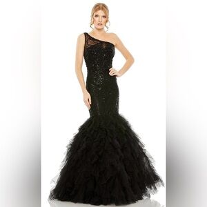 Mac Duggal 20545 NWT Ruffle Skirt One Shoulder Dress